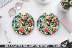 Roses Car Coaster Sublimation| Christmas Coaster PNG Design Product Image 1