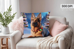 Winter Dog Christmas PNG, Winter Wonderland Pillow Design Product Image 1