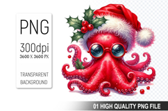 Christmas Octopus Clipart PNG, Festive Octopus illustration Product Image 1