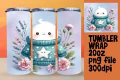 20oz Sublimation Tumbler Wrap , Cute Ghost Product Image 1