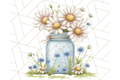 Flowers in Glass Jars PNG, Rustic Floral Watercolor Clipart Product Image 3