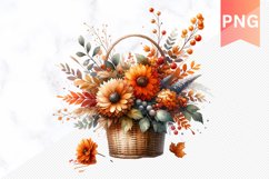 Autumn Flowers Basket Sublimation - Clipart PNG Design Product Image 1
