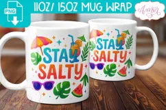 Stay salty mug wrap PNG sublimation, Summer beach mug wrap Product Image 1