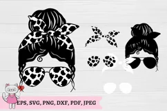 Cow spots Messy Bun Life svg, Mom Life Glasses Bandana Product Image 2