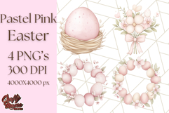 Pastel Pink Easter Bunny Egg and Flowers Clipart PNG Product Image 1