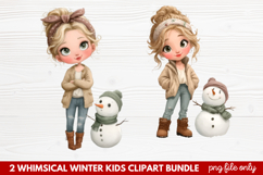 2 Whimsical Winter Kids Clipart | Cute Winter Kids PNG Product Image 1