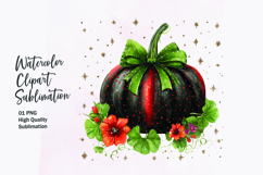Floral Pumpkin with Bow Watercolor Clipart Sublimation Product Image 1