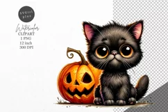 Halloween clipart, Black cat clipart, Autumn clipart Product Image 1