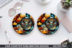 Owl Car Coaster Sublimation |Halloween Coaster PNG Product Image 1