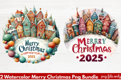 2 Watercolor Merry Christmas PNG | Festive Holiday Product Image 1