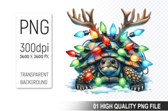 Christmas Turtle With Lights Clipart, Cute Turtle PNG Design Product Image 1