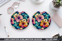 Flower Car Coaster Sublimation| Summer Coaster PNG Design Product Image 1
