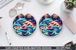 Dolphins Car Coaster Sublimation, 4th Of July Coaster PNG Product Image 1