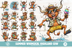 Summer Whimsical Highland Cow Clipart Product Image 1