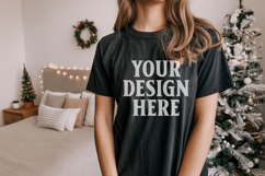 Bella Canvas 3001 Black Christmas Shirt Mockup, Trandy Mocku Product Image 1