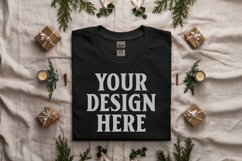 Gildan 5000 Black Folded Christmas Mockup, G5000 mockup Product Image 1