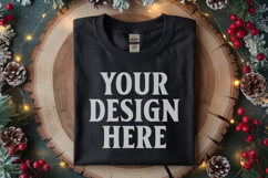 Gildan 64000 Black Folded Christmas Flat Lay T-shirt Mockup Product Image 1