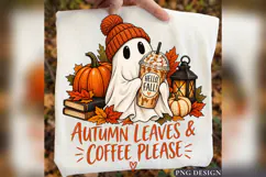 Autumn Leaves Coffee Ghost PNG, Cute Fall Pumpkin Mug Design Product Image 1