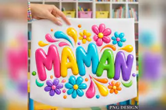 Maman Floral PNG, Colorful Mom Design, Retro Bubble Letter Product Image 2
