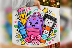 Kindergarten School PNG, Cute Backpack Pencil Crayon Design Product Image 2