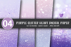 Purple Glitter Heart Digital Paper Product Image 1