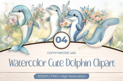 Watercolor Cute Dolphin Clipart PNG Product Image 1