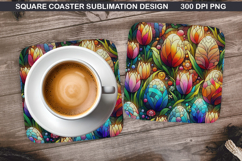 Flower Coaster Sublimation, Easter Coaster PNG Design Product Image 1