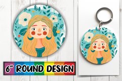 Lovely Female Portrait Round Design with Flowers PNG Product Image 1
