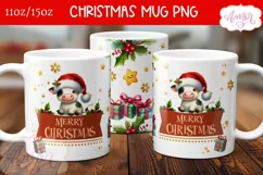 Merry Christmas mug wrap PNG, Cow lover mug template Product Image 1