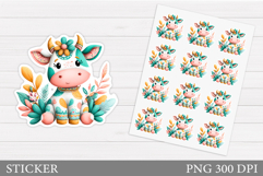 Cute Cow Sticker Design. Cow Sticker Printable Product Image 1