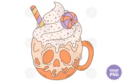 Coquette Girly Halloween Pumpkin Coffee Clipart DTF PNG Product Image 1