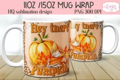 Hey there pumpkin mug wrap PNG for sublimation, Fall mug png Product Image 2