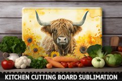 Highland Cow With Sunflowers Cutting Board Product Image 1
