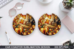 Pumpkin Car Coaster Sublimation| Halloween Coaster PNG Product Image 1