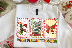 Preppy Coquette Very Merry Teacher Christmas png Product Image 3