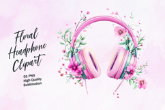 Floral headphone watercolor clipart Product Image 1