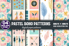 Pastel Boho Digital Paper Patterns Bundle PNG Product Image 5