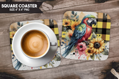 Parrot, Pets &amp; Animal, Buffalo Plaid Square Coaster PNG Product Image 1