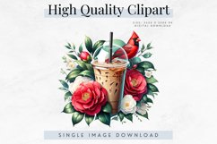 Iced Coffee, Camellias &amp; Cardinal Digital Clipart Product Image 1