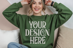 Military Green Gildan 18000 Mockup, Sweatshirt Crewneck Mock Product Image 1
