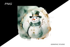 Green Snowman Clipart, Gold and Emerald Chistmas Clipart Product Image 1
