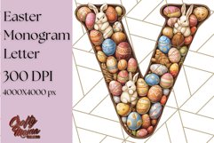 Easter Letter V Clipart, Bunny Alphabet PNG, Egg Monogram Product Image 1