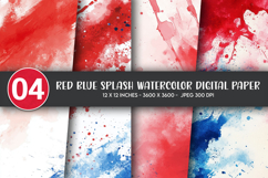 Red Blue Splash Watercolor Digital Paper Product Image 1
