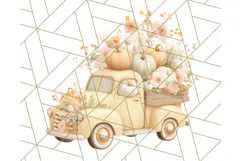 Vintage Truck Pumpkin and Fall Flowers PNG Clipart, Autumn Product Image 3