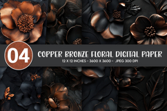 Copper Bronze Floral Digital Paper Product Image 1