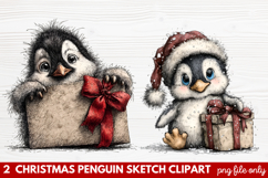 Christmas Penguin Sketch Clipart | Hand-Drawn Holiday Product Image 1