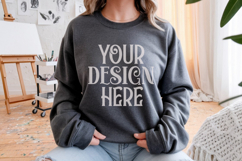 Dark Heather Gildan 18000 Mockup, Gildan Sweatshirt Mockup Product Image 1