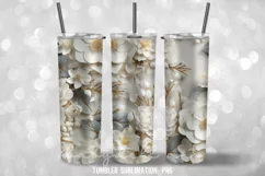 20 oz Tumbler Wrap 3D Flowers Sublimation Design PNG Product Image 3