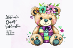 watercolor cute kawai teddy bear patchwork patterned clipart Product Image 1