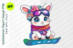 Cute Cartoon Bunny Snowboarder Wearing Flowers Scarf Clipart Product Image 1